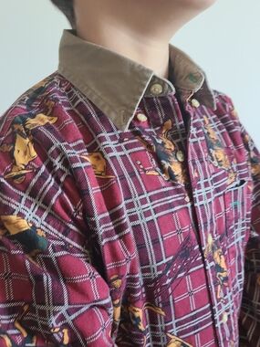 Vintage Tommy Hilfiger Shirt Boys M Red Horse Rider Equestrian Print 90s Relaxed